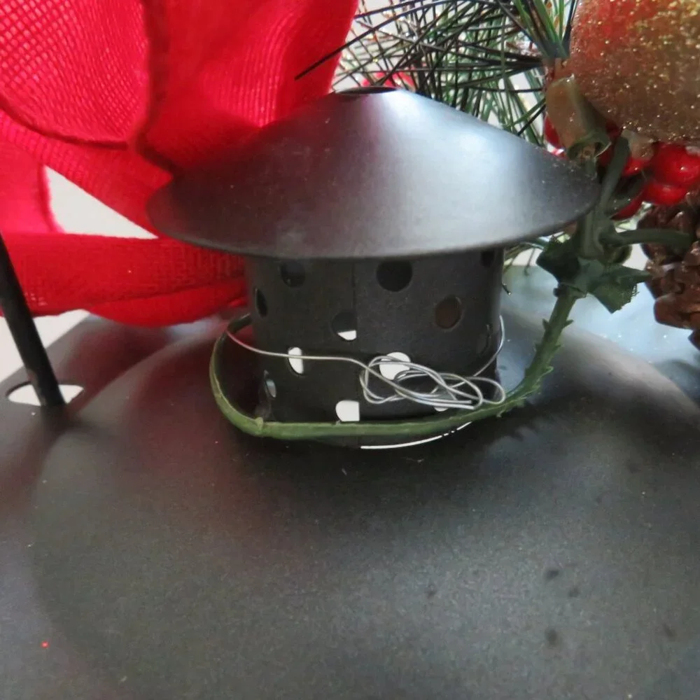 glass metal lantern 18 in tall with battery operated candle, bow and bird